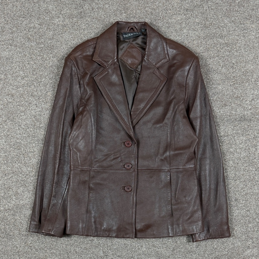 VTG‎ Brown Genuine Leather Lightweight Blazer Jacket Women’s XL Preppy Academia